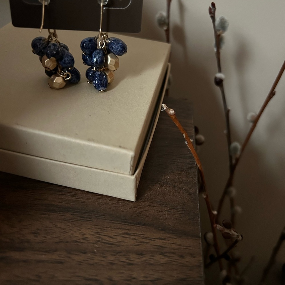 Chico's Navy Cluster Drop Earrings with Gold-Tone Accents - Picture 3 of 3